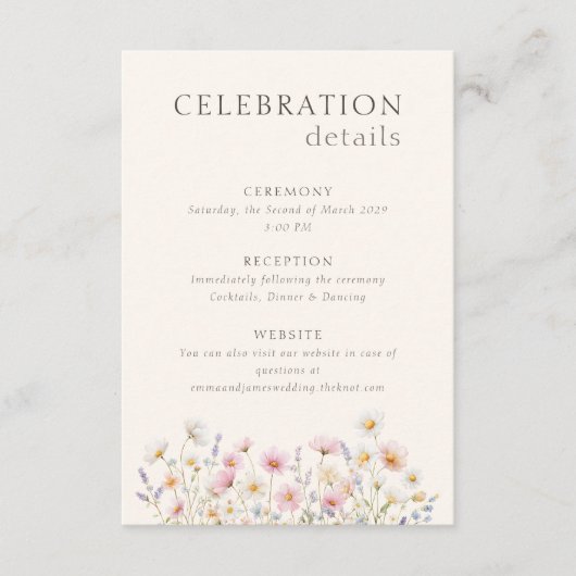 Elegant Wildflowers Wedding Ceremony Reception Informatiekaartje (Voorkant)