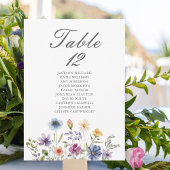 Elegant Wildflowers Wedding Table Number Card