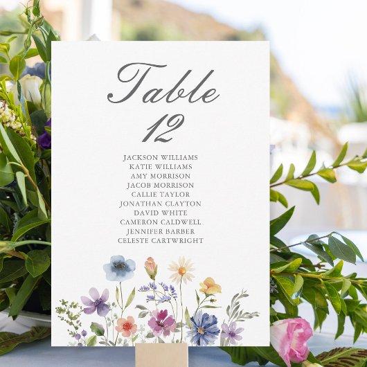 Elegant Wildflowers Wedding Table Number Card