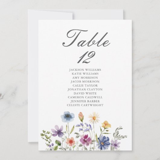 Elegant Wildflowers Wedding Table Number Card (Achterkant)