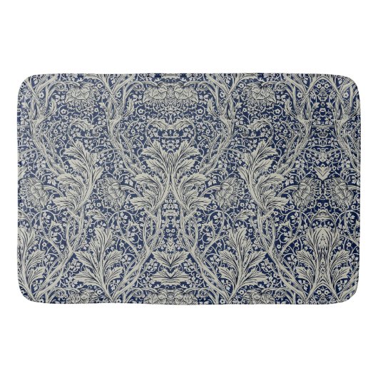 Elegant William Morris Floral Blauw Wit Patroon Badmat (Voorkant)