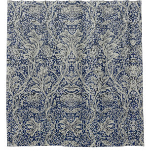 Elegant William Morris Floral Blauw Wit Patroon Douchegordijn