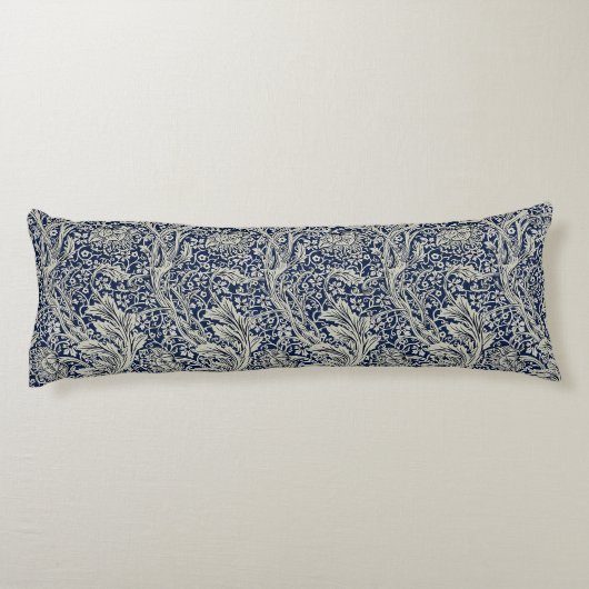 Elegant William Morris Floral Blauw Wit Patroon Lichaamskussen (Achterkant)