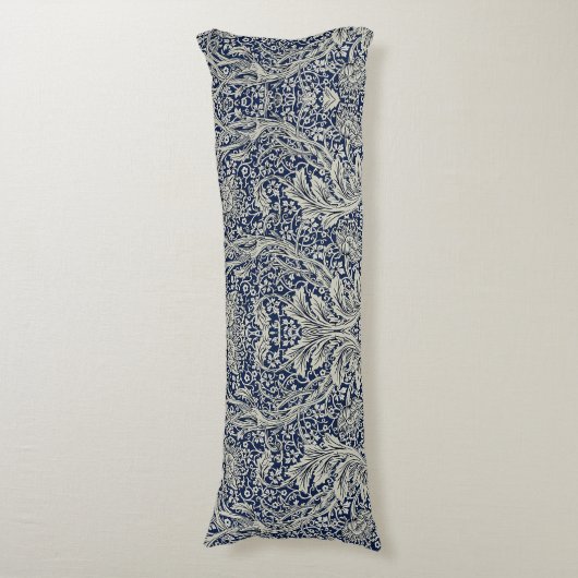 Elegant William Morris Floral Blauw Wit Patroon Lichaamskussen (Voorkant Verticaal)