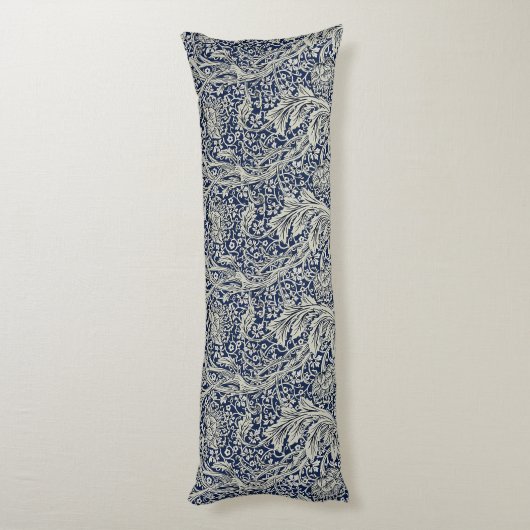 Elegant William Morris Floral Blauw Wit Patroon Lichaamskussen (Achterkant (Verticaal))