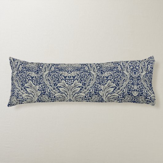 Elegant William Morris Floral Blauw Wit Patroon Lichaamskussen (Voorkant)