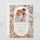 Elegant William Morris Floral Fotobruiloft Kaart (Voorkant)