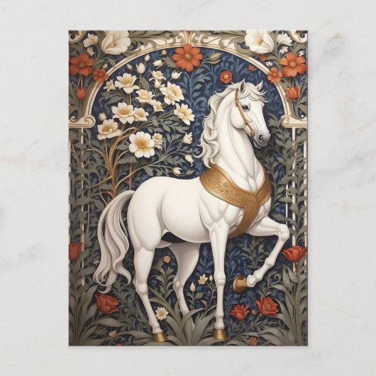 Elegant William Morris geïnspireerd wit paard Briefkaart (Voorkant)