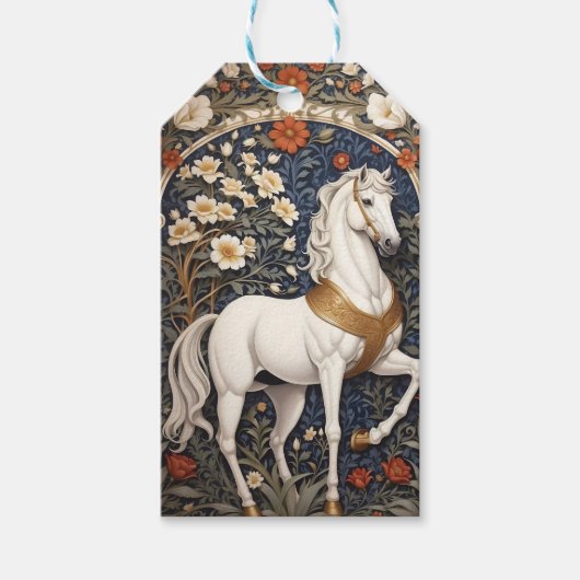 Elegant William Morris geïnspireerd wit paard Cadeaulabel (Voorkant)