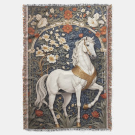 Elegant William Morris geïnspireerd wit paard Deken