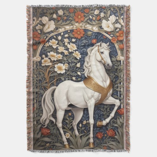 Elegant William Morris geïnspireerd wit paard Deken (Voorkant Verticaal)