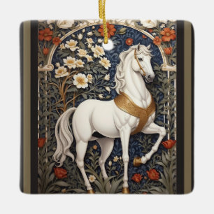 Elegant William Morris geïnspireerd wit paard Keramisch Ornament