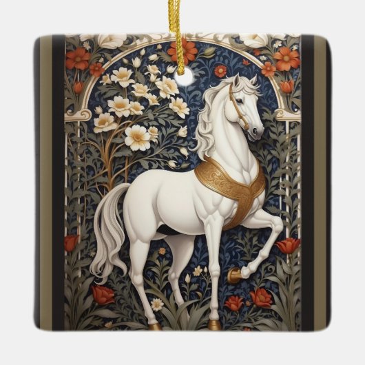 Elegant William Morris geïnspireerd wit paard Keramisch Ornament (Voorkant)