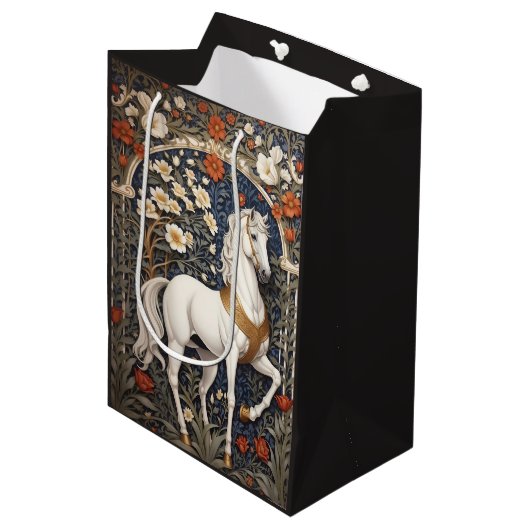 Elegant William Morris geïnspireerd wit paard Medium Cadeauzakje (Voorkant Gekanteld)