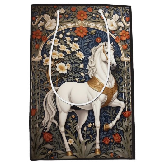 Elegant William Morris geïnspireerd wit paard Medium Cadeauzakje (Voorkant)