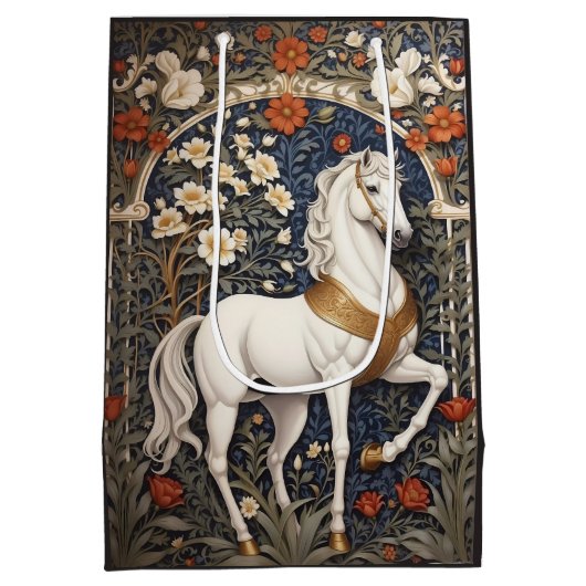 Elegant William Morris geïnspireerd wit paard Medium Cadeauzakje (Achterkant)