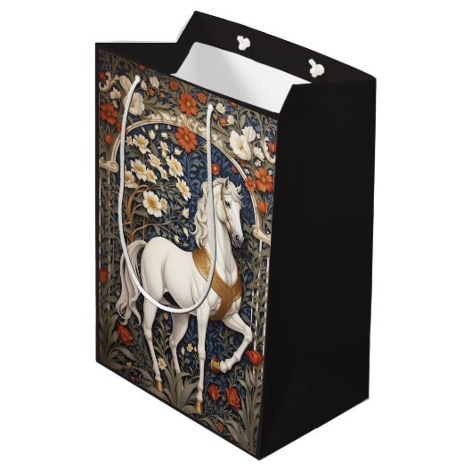 Elegant William Morris geïnspireerd wit paard Medium Cadeauzakje (Achterkant Gekanteld)