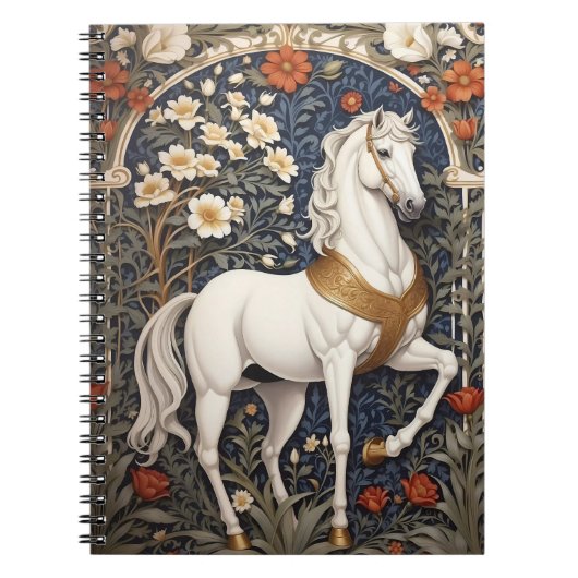 Elegant William Morris geïnspireerd wit paard Notitieboek (Voorkant)