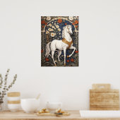 Elegant William Morris geïnspireerd wit paard Poster (Keuken)