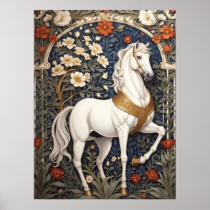 Elegant William Morris geïnspireerd wit paard Poster