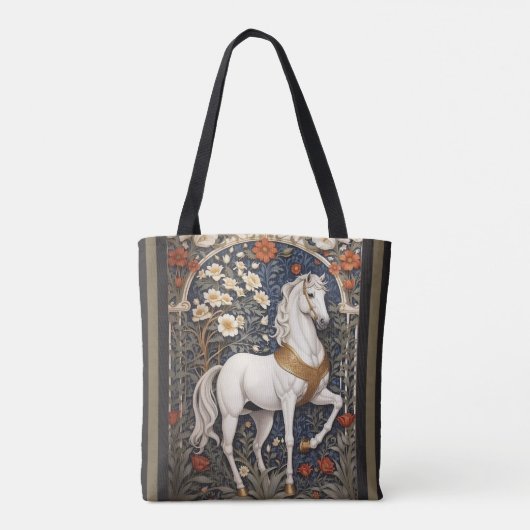 Elegant William Morris geïnspireerd wit paard Tote Bag (Achterkant)