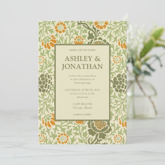 Elegant William Morris Grafton Patroon Wedding Kaart (Staand voorkant)