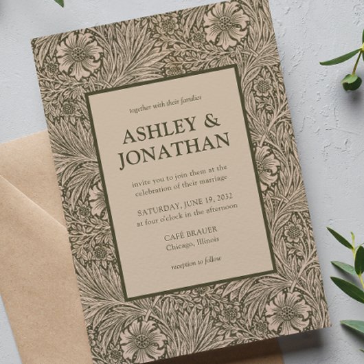 Elegant William Morris Marigold Patroon Trouwen Kaart