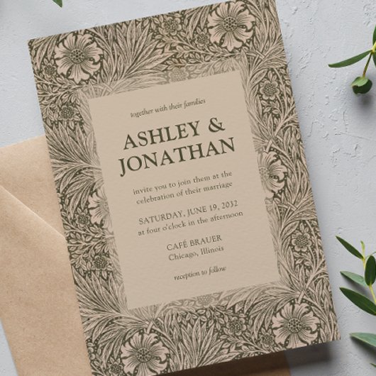 Elegant William Morris Marigold Patroon Trouwen Kaart