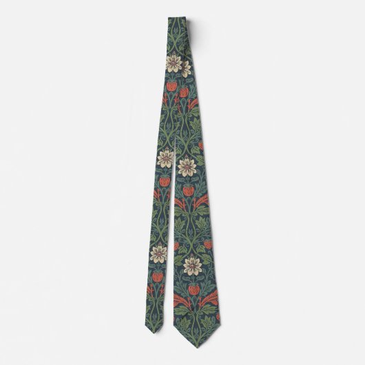 Elegant William Morris Strawberry Floral Pattern Stropdas (Achterkant)