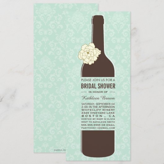 Elegant -Wine Bridal Shower Invitations Kaart (Voorkant / Achterkant)