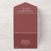 Elegant Wine Burgundy Script Moderne RSVP QR Code All In One Uitnodiging (Buitenkant)