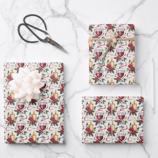 Elegant wine candles tiled pattern  inpakpapier vel (Voorkant)