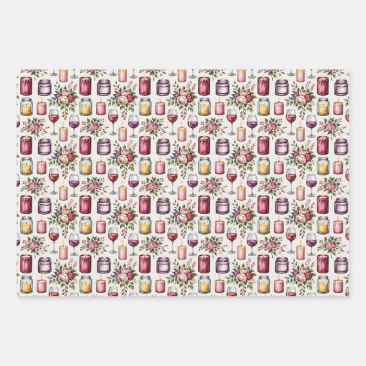 Elegant wine candles tiled pattern  inpakpapier vel (Voorkant 2)