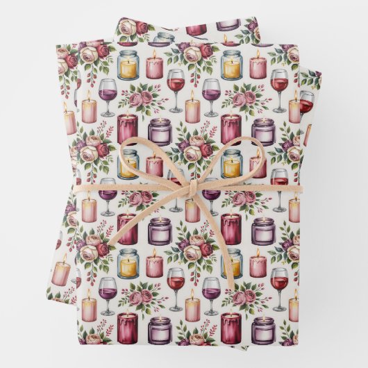 Elegant wine candles tiled pattern inpakpapier vel (In situ)