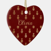 Elegant Wine en Gold Pineapples, op maat gesneden Keramisch Ornament (Rechts)