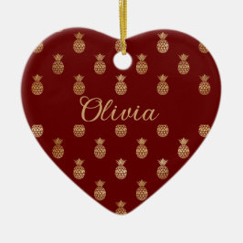 Elegant Wine en Gold Pineapples, op maat gesneden Keramisch Ornament