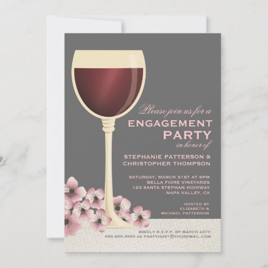 Elegant Wine & Floral Wedding Engagement Party Kaart (Voorkant)