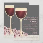 Elegant Wine & Floral Wedding Engagement Party Kaart (Voorkant / Achterkant)