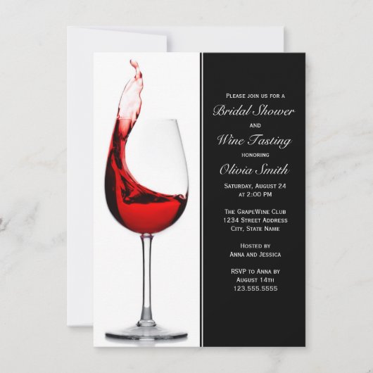 Elegant Wine Glass Bridal Shower Invitations Kaart (Voorkant)