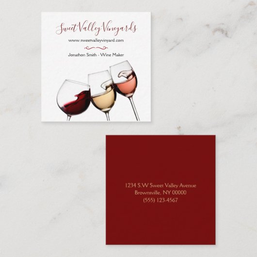 Elegant Wine Glass Burgundy White Vineyard Winery Vierkante Visitekaartje (Voorkant / Achterkant)