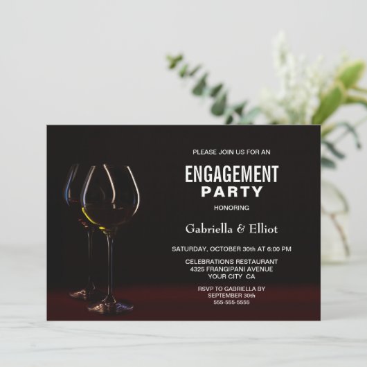 Elegant Wine Glass Engagement Party Kaart (Staand voorkant)