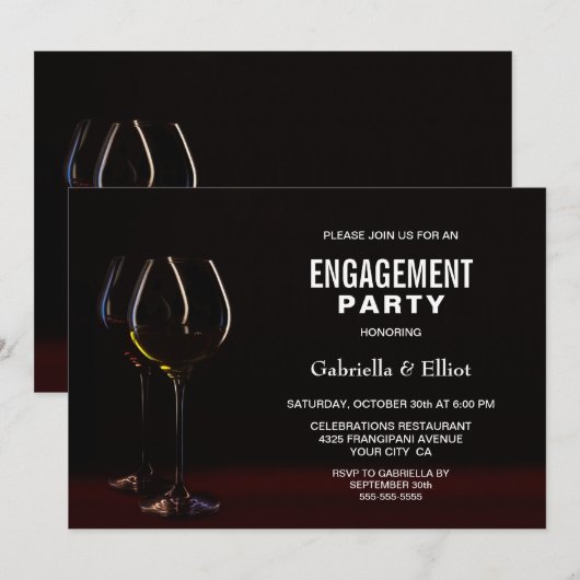 Elegant Wine Glass Engagement Party Kaart (Voorkant / Achterkant)