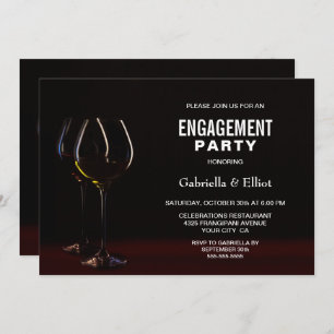 Elegant Wine Glass Engagement Party Kaart