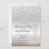 Elegant Wine Glass Silver Glitter Bokeh Retirement Kaart (Voorkant)
