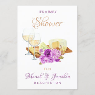 *~* Elegant Wine Glasses Cheeses BABY SHOWER Kaart