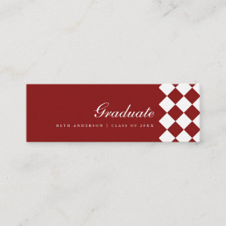 Elegant Wine Red Checkered Graduation Name Card Mini Visitekaartje