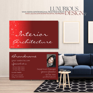 Elegant Wine Red Chic Glitter Stars met foto Visitekaartje
