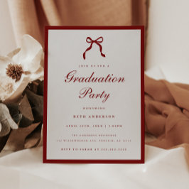 Elegant Wine Red Coquette Bow Graduation Party Kaart
