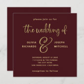 Elegant Wine Red en Faux Gold Wedding Kaart (Voorkant / Achterkant)