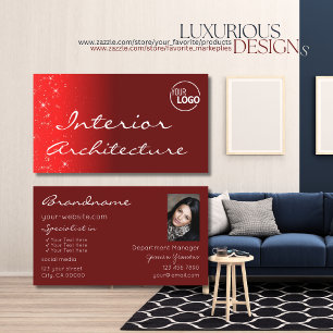 Elegant Wine Red Glitter Stars met Logo en foto Visitekaartje